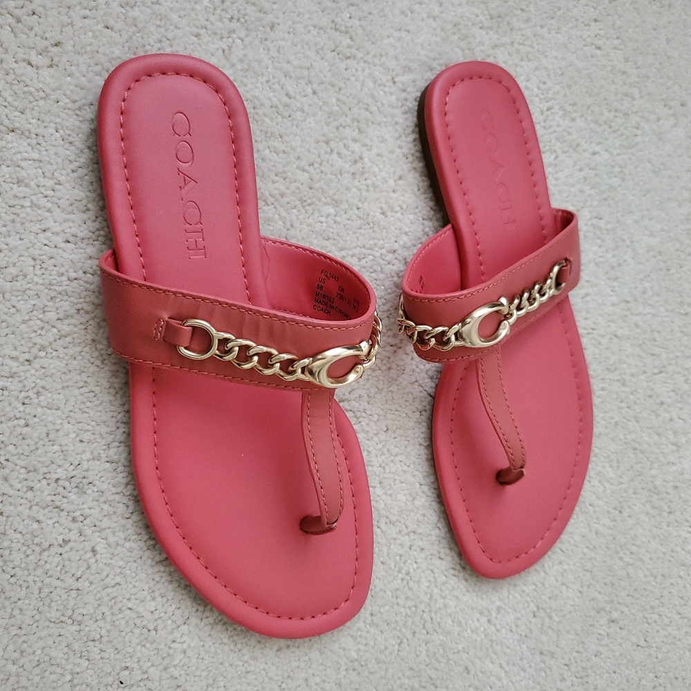 Coach Jaclyn Leather with Gold Sandals Coral sz6 - Picture 12 of 16